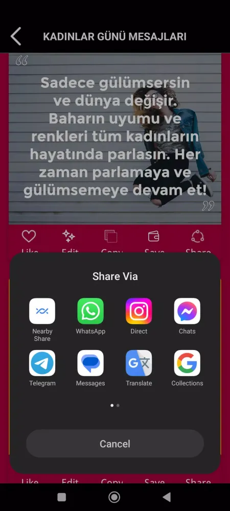 Capturas de tela do kadınlar günü sözleri