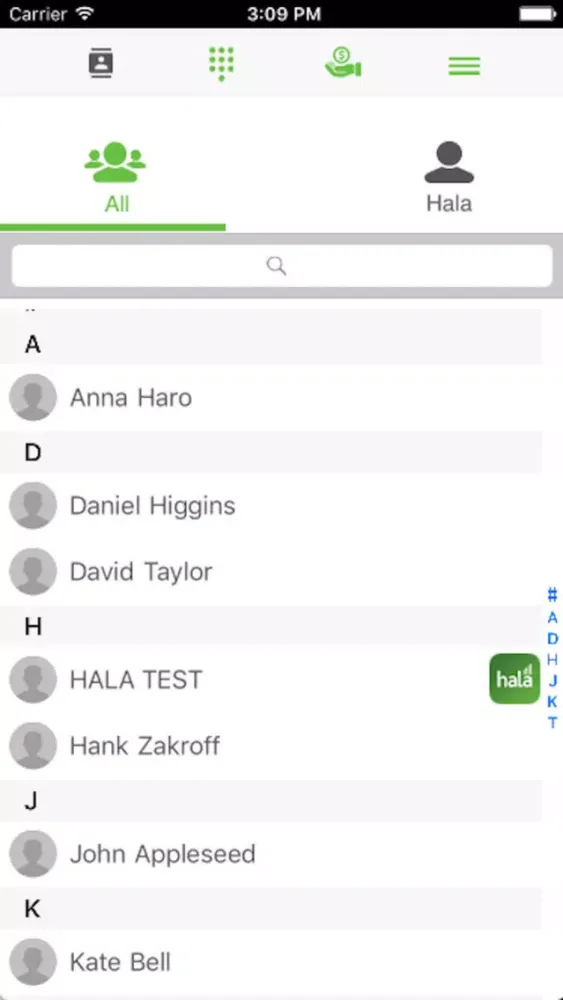 Ảnh chụp màn hình của hala dialer
