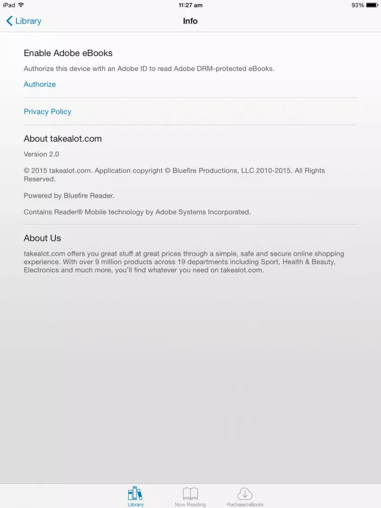 Скриншоты takealot eReader iPad 