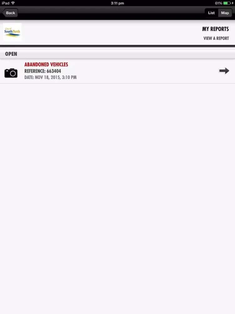 Tangkapan skrin South Perth Report It iPad