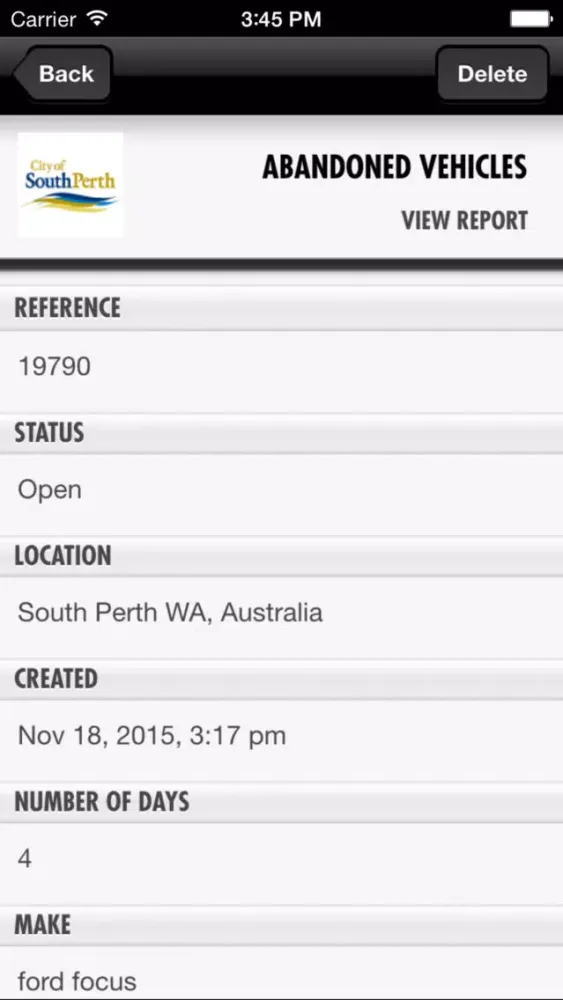 Tangkapan skrin South Perth Report It