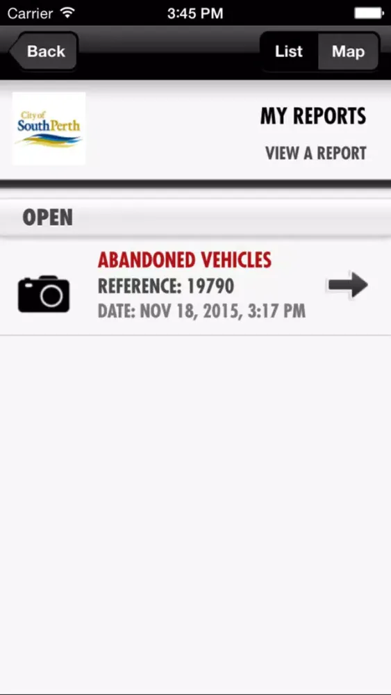 Tangkapan skrin South Perth Report It