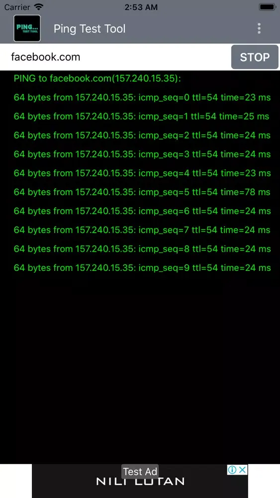 Zrzuty ekranu Ping Test Tool
