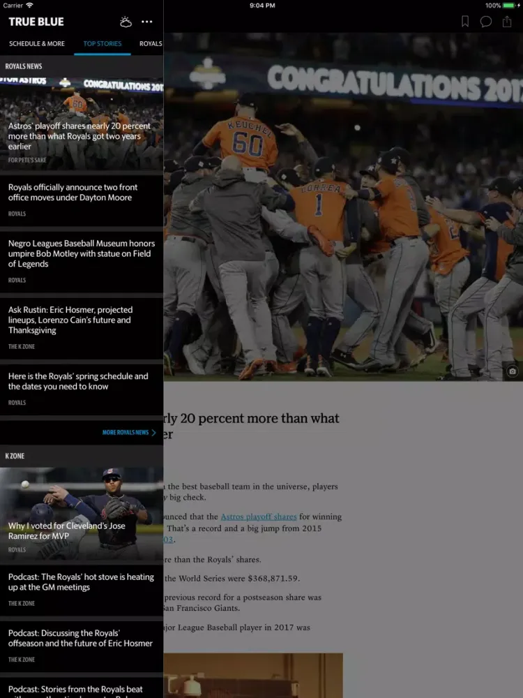 Скриншоты True Blue–Royals Baseball News iPad 