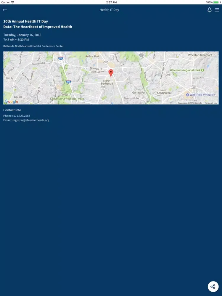 Tangkapan layar AFCEA Bethesda Events iPad 