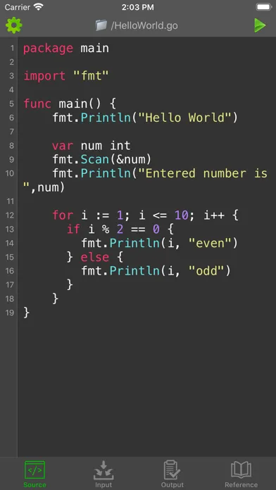ภาพหน้าจอของ Go Programming Compiler