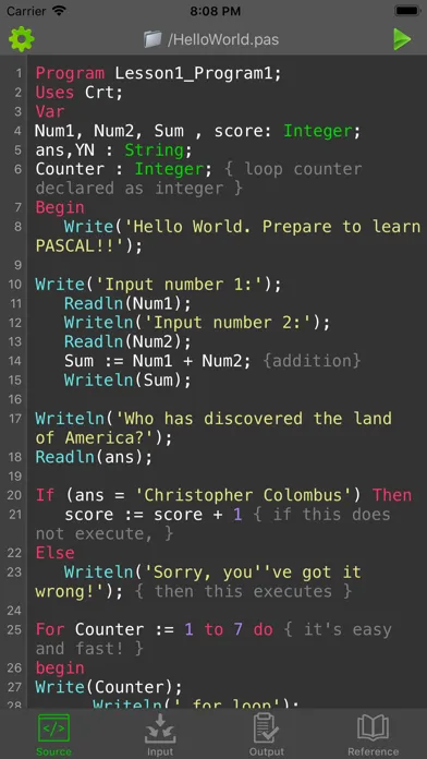 ภาพหน้าจอของ Pascal Programming Compiler