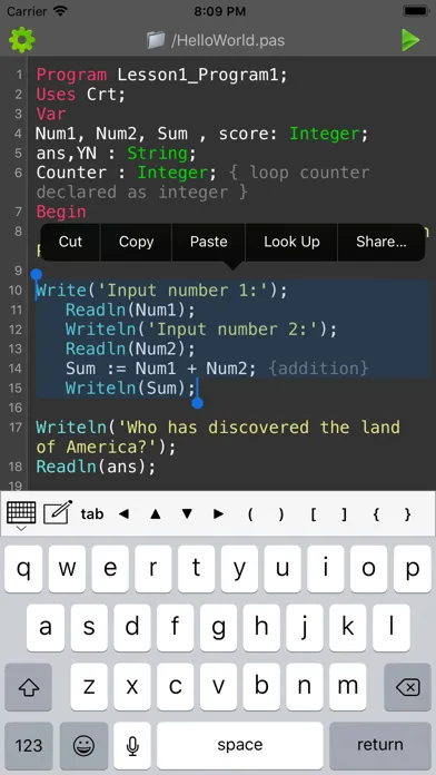 ภาพหน้าจอของ Pascal Programming Compiler