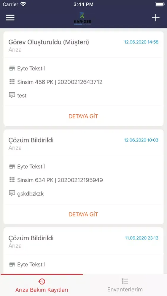 Screenshot di Kar-Des Müşteri Mobil