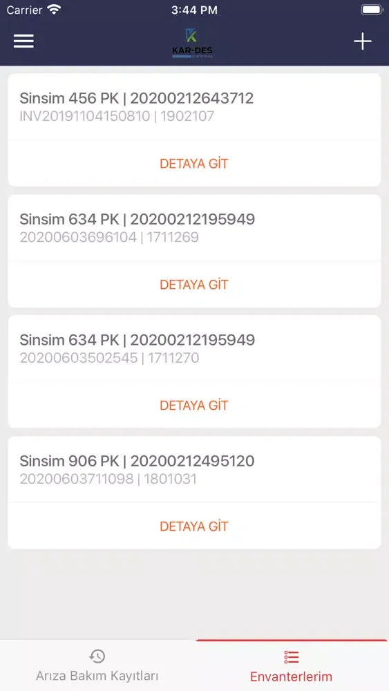 Screenshot di Kar-Des Müşteri Mobil