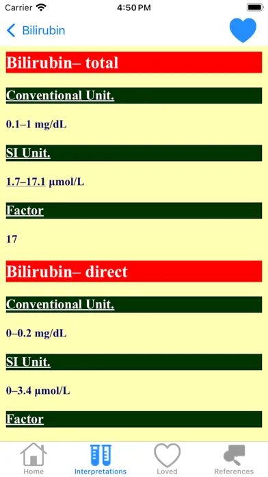 Скриншоты Lab Values Reference Ranges