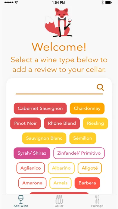 Tangkapan layar Wine Fox - Pairings & Notes