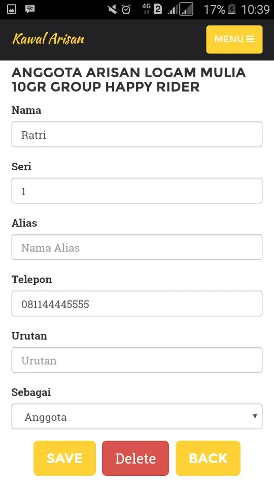 Tangkapan layar Kawal Arisan