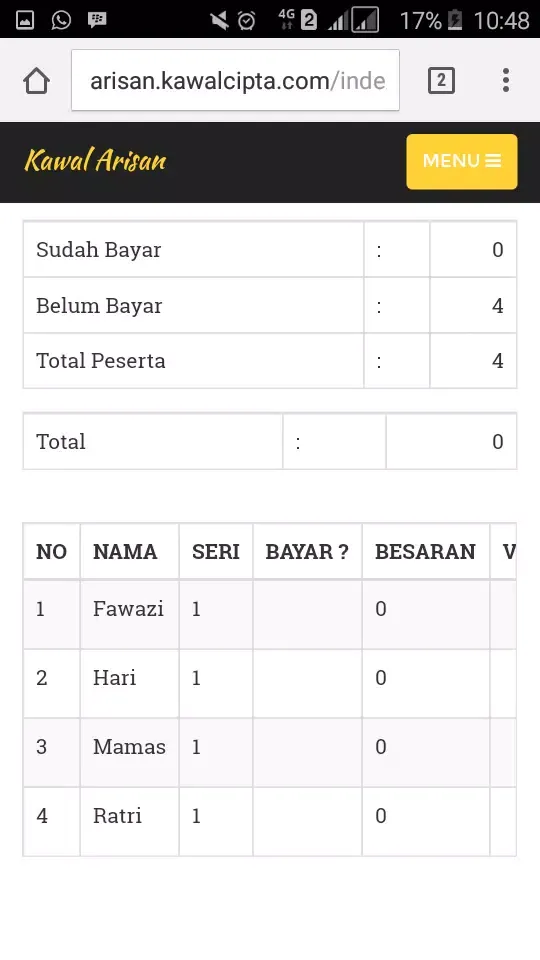 Tangkapan layar Kawal Arisan