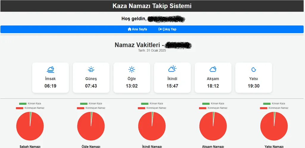 Kaza Namazı Takip Sistemi Screenshots