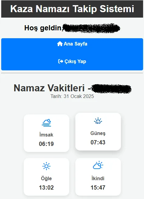 Kaza Namazı Takip Sistemi Screenshots