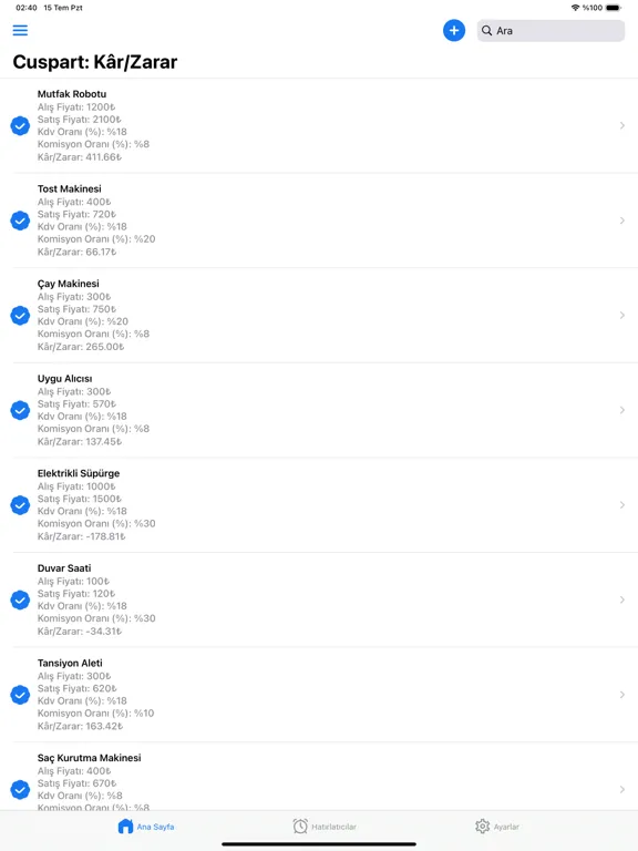 Cuspart: Kâr/Zarar iPad  Screenshots