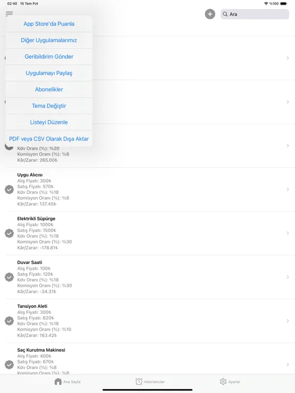 Cuspart: Kâr/Zarar iPad  Screenshots