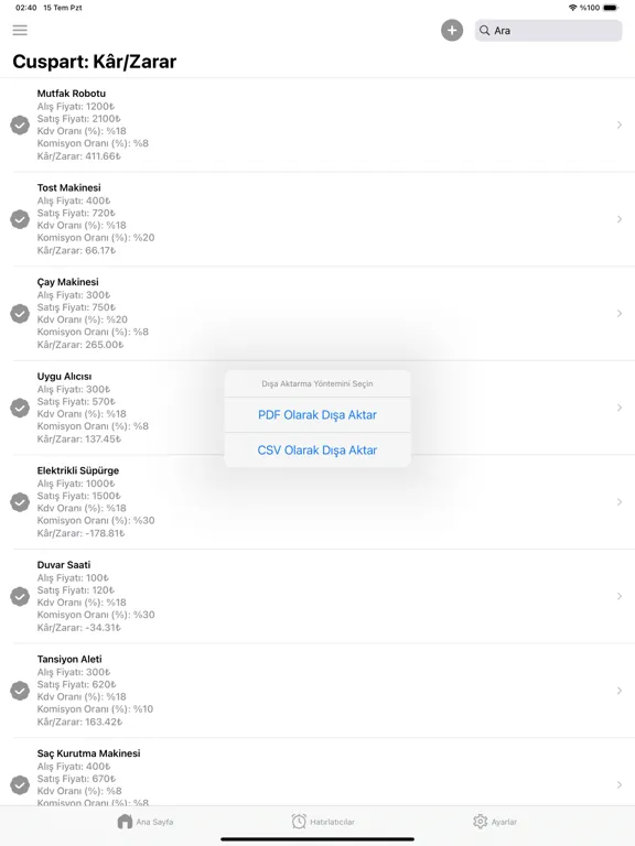 Cuspart: Kâr/Zarar iPad  Screenshots