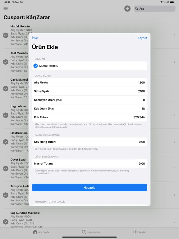Cuspart: Kâr/Zarar iPad  Screenshots