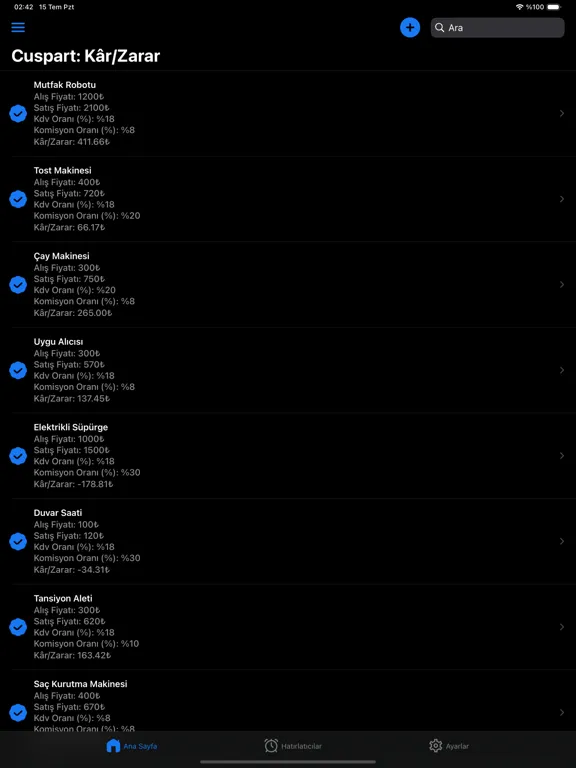 Cuspart: Kâr/Zarar iPad  Screenshots