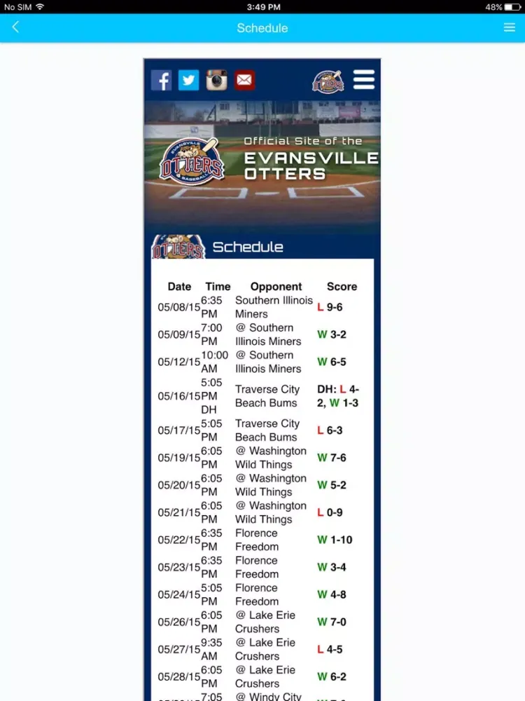 Zrzuty ekranu Evansville Otters Baseball iPad 
