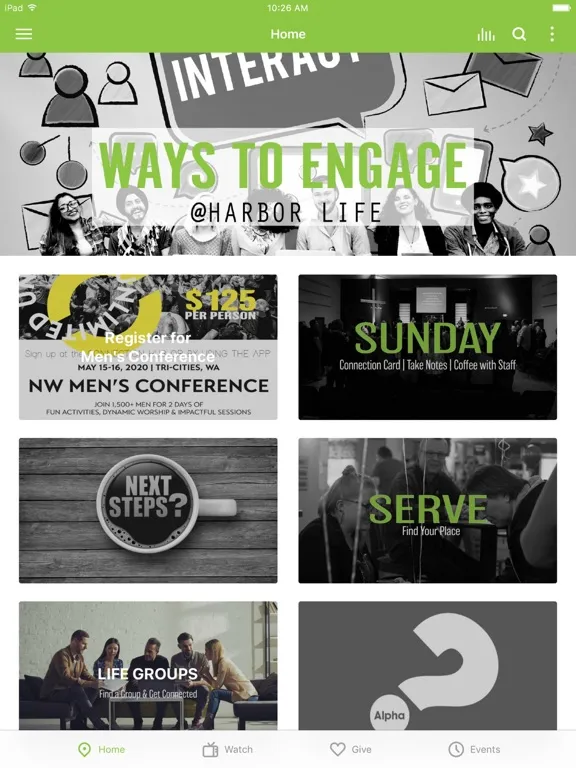 Tangkapan skrin HarborLife Church App iPad 