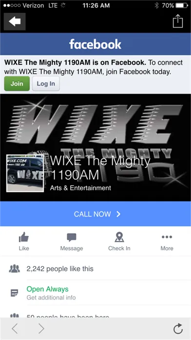 Tangkapan skrin WIXE The Mighty 1190 AM
