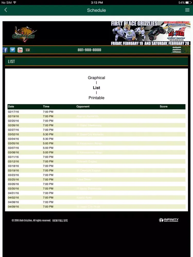 ภาพหน้าจอของ Utah Grizzlies ECHL iPad 