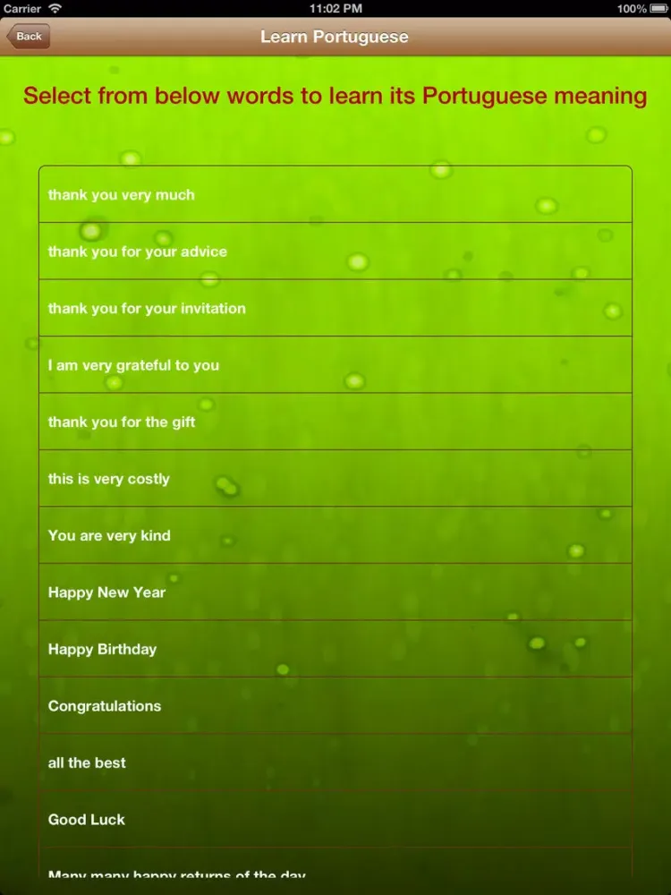 Learn Portuguese Phrases In Female Voice free iPad  Screenshots