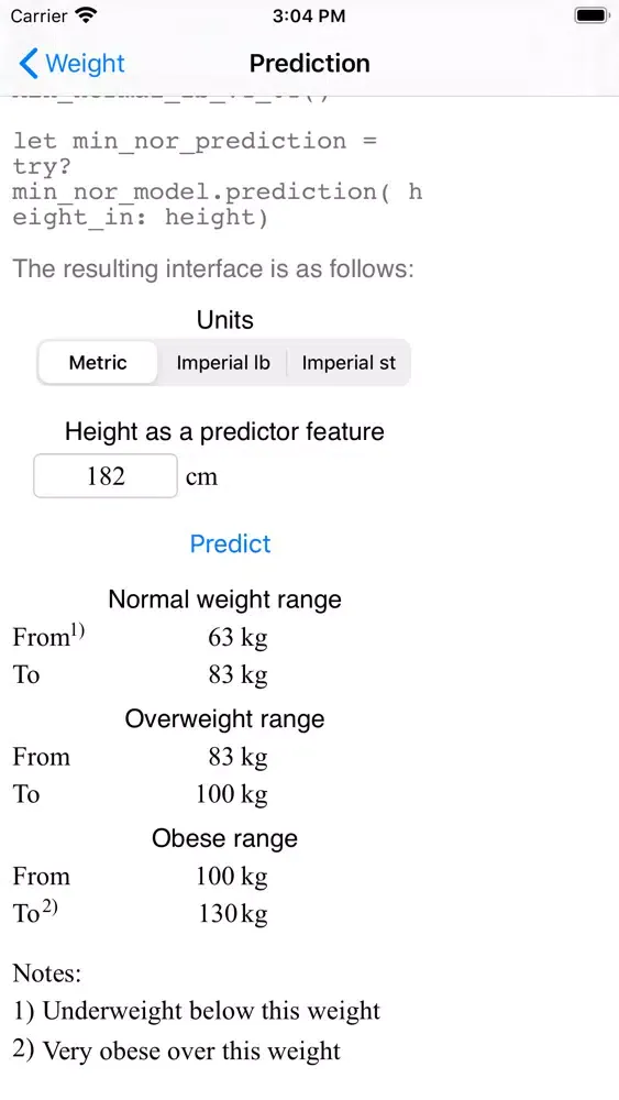 Tangkapan layar Weight Prediction