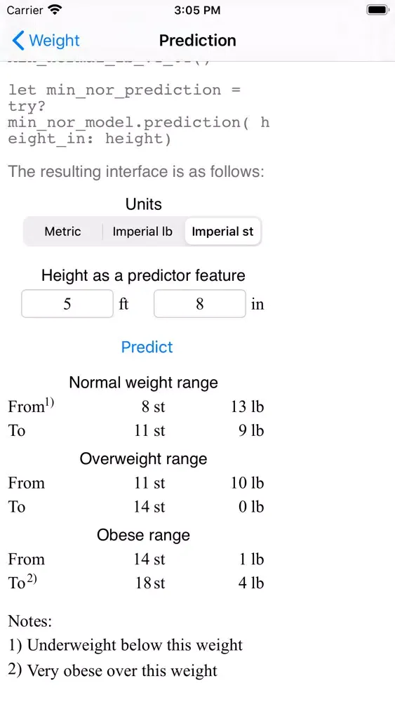 Tangkapan layar Weight Prediction