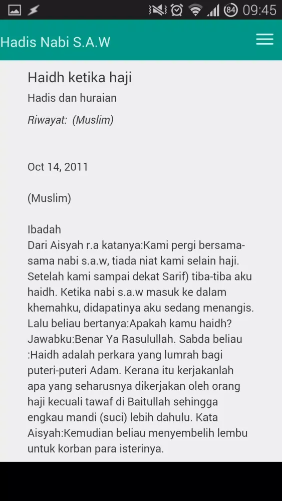 Ảnh chụp màn hình của Hadis Nabi s.a.w