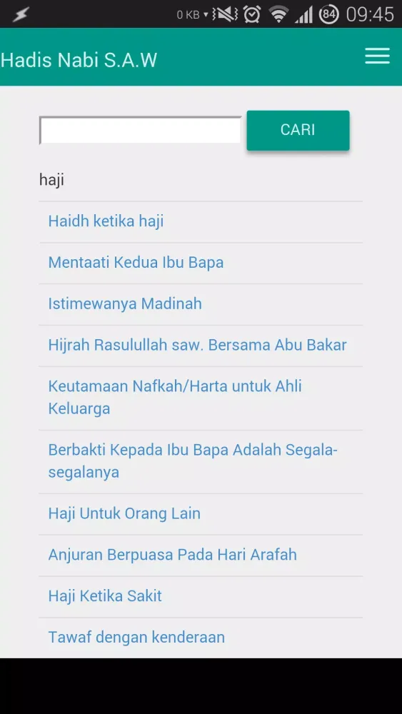 Ảnh chụp màn hình của Hadis Nabi s.a.w