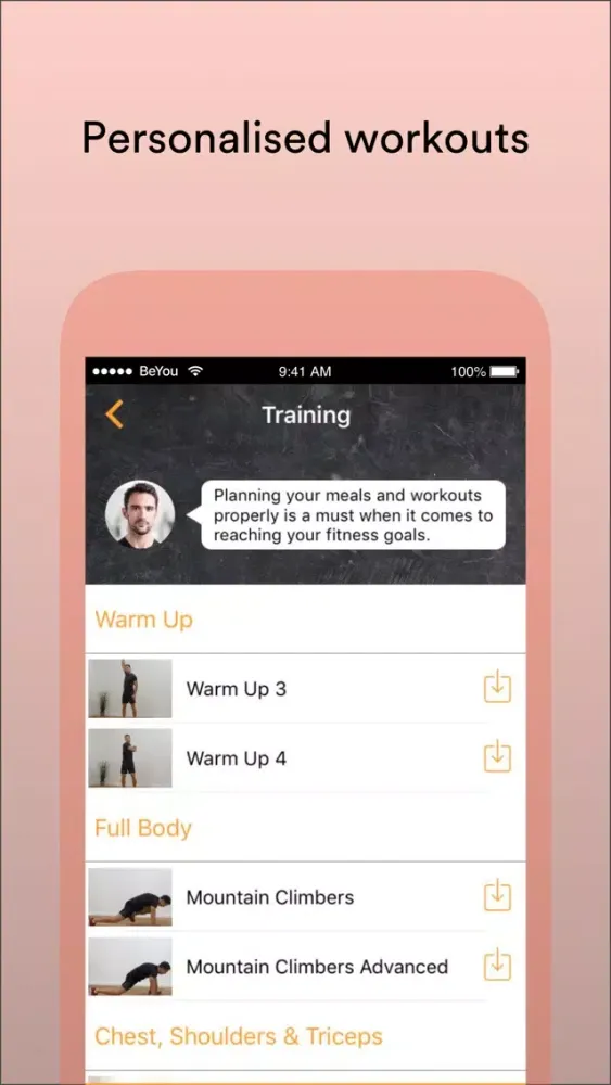 ภาพหน้าจอของ BeYou: Recipes & Workout plans