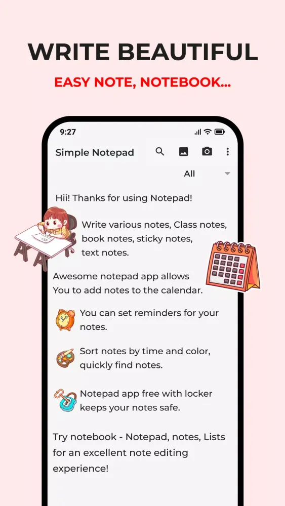 Capturas de tela do Notes