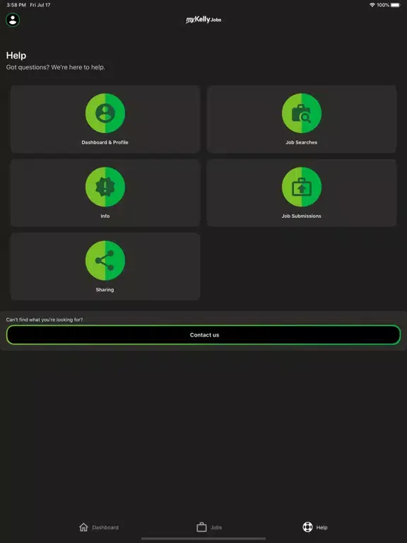 Capturas de tela do myKelly Jobs iPad 