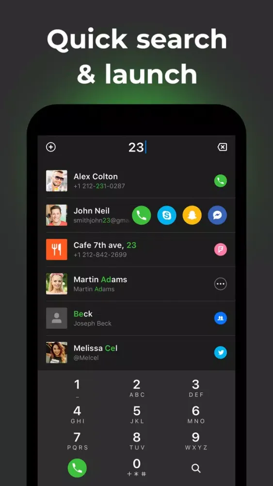 Capturas de tela do 1Tap: messenger smart dialer