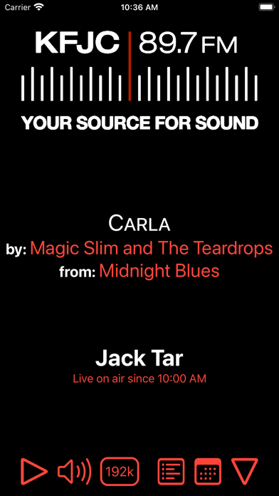 Capturas de tela do KFJC 89.7 FM