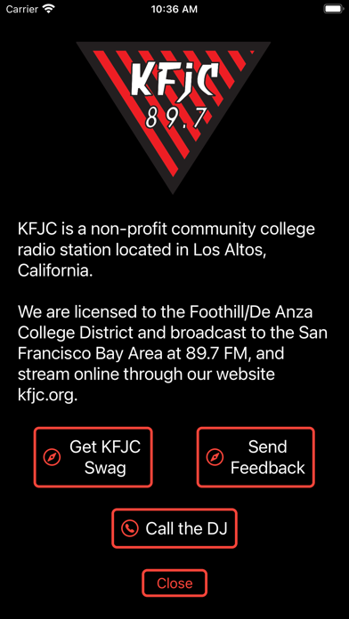 Capturas de tela do KFJC 89.7 FM