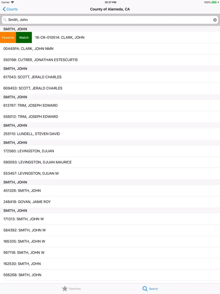Tangkapan skrin Court Records iPad 