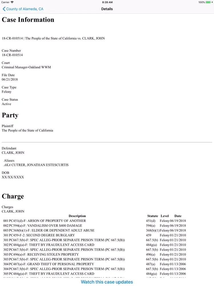 Tangkapan skrin Court Records iPad 