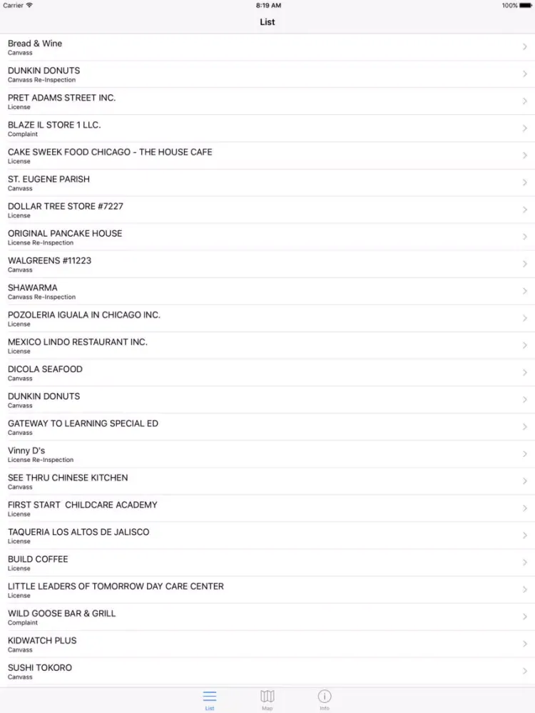 Zrzuty ekranu Chicago Food Inspections - Restaurant Insp. Scores iPad 
