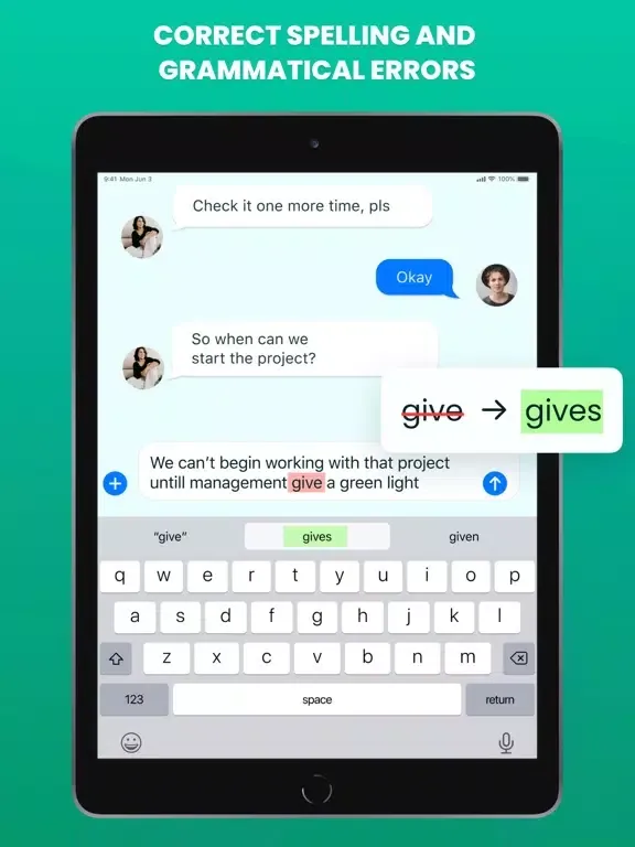 Ảnh chụp màn hình của Grammar Check with Keyboard iPad 