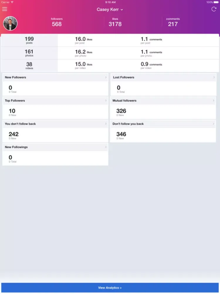 Capturas de tela do InstantReport: Followers Stats iPad 