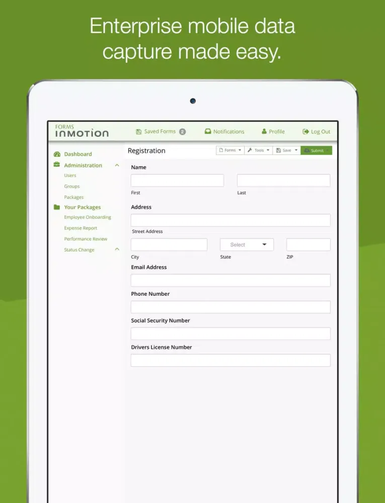 Capturas de tela do Forms InMotion iPad 