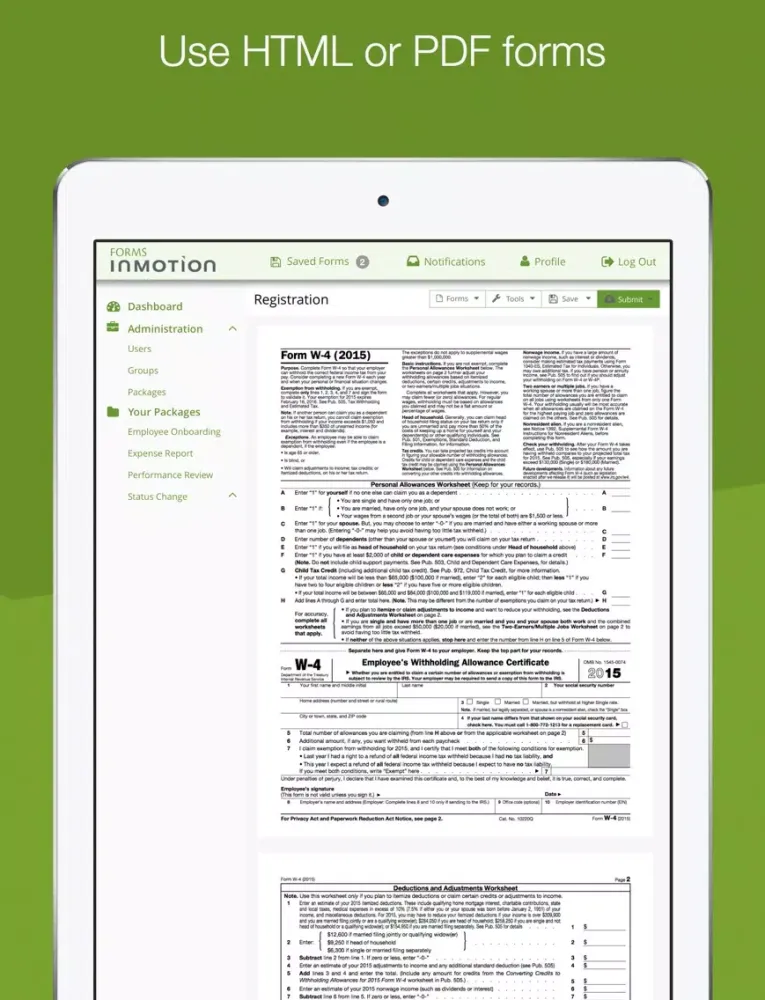 Capturas de tela do Forms InMotion iPad 
