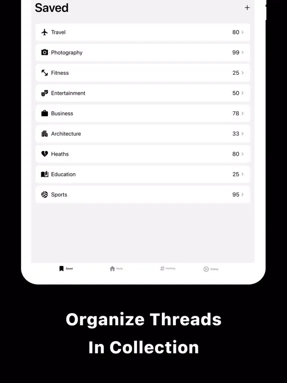 Capturas de tela do Save Thread Create collection iPad 