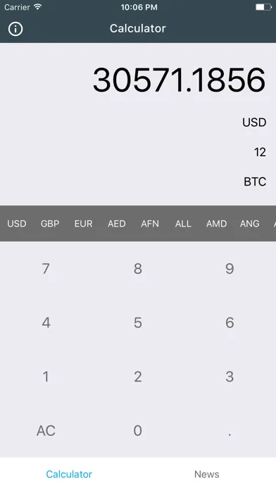 Zrzuty ekranu Bitcoin Calculator - Realtime