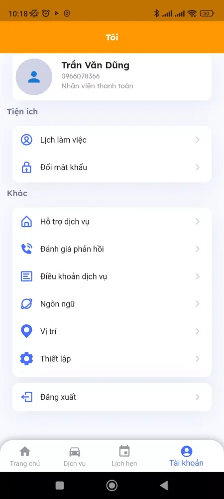 Screenshot di KGARA - Quản lý dịch vụ gara